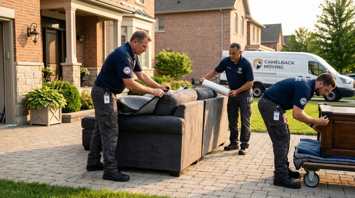 Large estate moving crew wrapping furniture in Freeland, MI